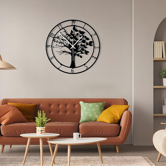 16inch/40cm Tree of Life Large Wall Clocks for Living Room Decor,Bedroom,Battery Operated,Metal,Decorative Analog,Silent,Non Ticking Big Wall Clock(Tree of Life, 16 inches)