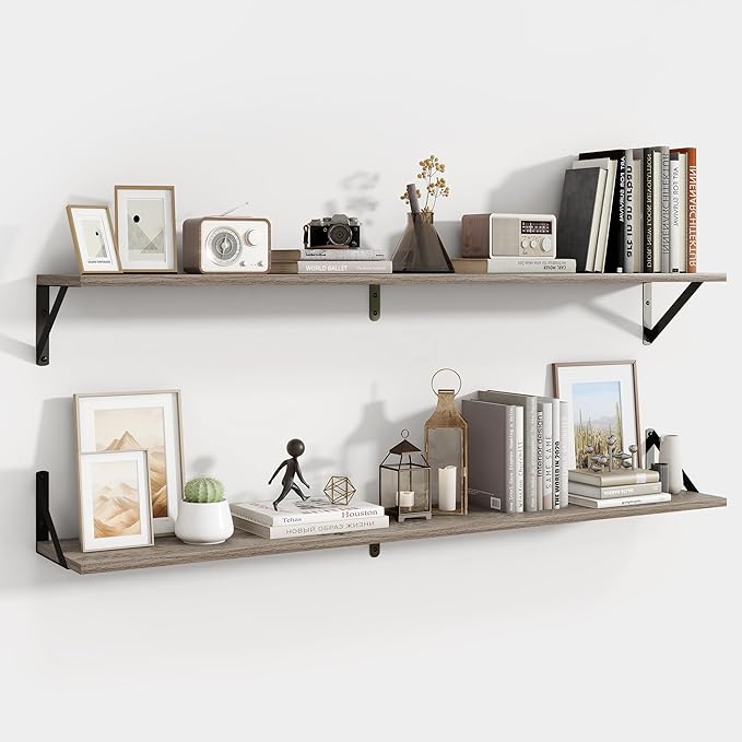 Axeman Floating Shelves for Wall 48 Inch | 47.3W x 8D Rustic Grey Wood Floating Shelves Set of 2 | 8" Deep Long Wall Shelves for Bathroom Kitchen Living Room | Bookshelf Display Shelves