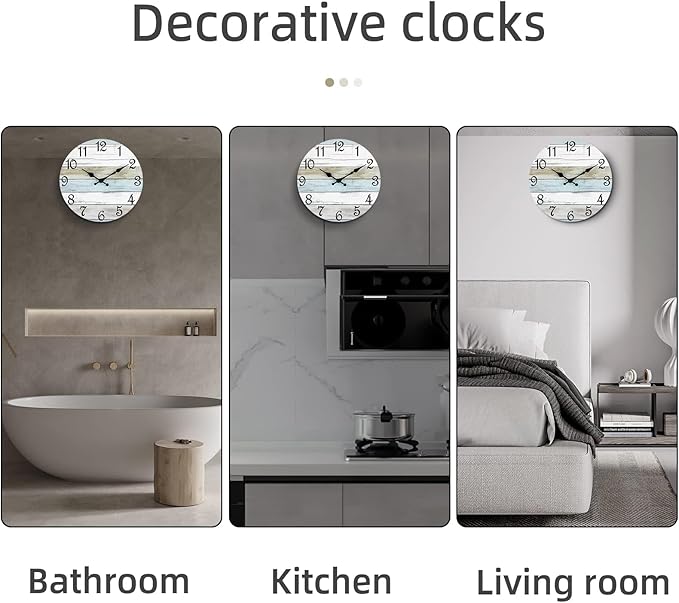 CHYLIN Wall Clock Silent Non Ticking Wall Clocks Battery Operated, Rustic Coastal Country Clock Decorative for Bathroom Kitchen(10 Inch)