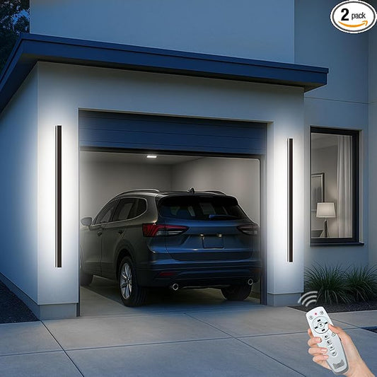Outdoor Sconce Lights, 3000-6000K Outdoor Sconce Exterior Light, Ip65 Waterproof 3CCT Color Selectable Long Strip Wall Sconce with Remote, Black Linear Wall Mount Lighting for Garage 59in