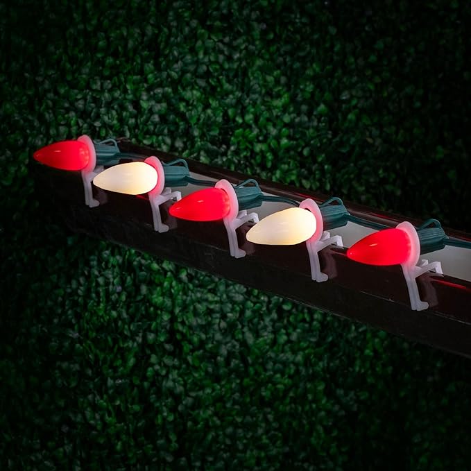 Novelty Lights 25 Feet 25 Light C9 Ceramic Style LED String Lights, Red/Warm White, Pre-Lamped Christmas Lights on Green Wire, UL Listed Indoor/Outdoor, Connectable End-to-End