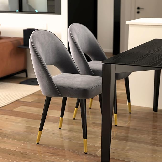 DUOMAY Modern Dining Chair Set of 4 with Open Back, Velvet Upholstered Armless Chair with Metal Frame Side Chair for Kitchen Dining Room Living Room, Grey