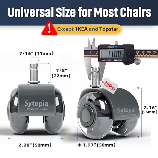 Office Chair Wheels 2" Desk Chair Caster Wheels Smooth Roller Style Quiet for Carpet and Hardwood Floors Universal Fit 11x22 mm Set of 5 Dark Grey