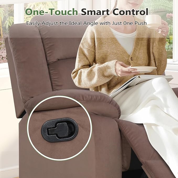 ANJ Fabric Recliner Chair Set of 2, with Overstuffed Arm and Back, Comfy Chocolate Manual Reclining Chairs for Adults, Living Room Single Sofa Recliners