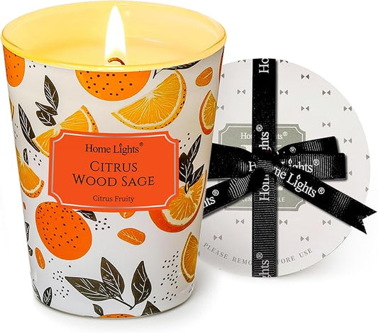 HomeLights Citrus Wood Sage Scented Candles | 6.7oz Soy Candles Eclectic Mixed Styles Large Candle Jars | Ideal Candle Gifts for Events, Home Decor Stress, Relief & Relaxation
