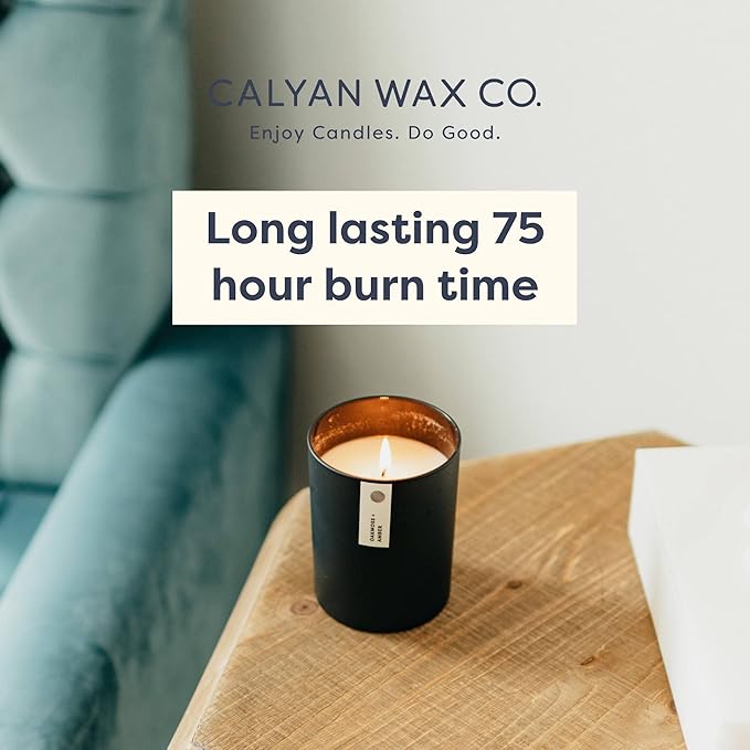 Calyan Wax Co. Musk & Teakwood Scented Candle - 75 Hour Burn - Luxury Non Toxic Soy Wax Candles - Long Lasting Black Tumbler Jar Candle for Home - 10.2oz