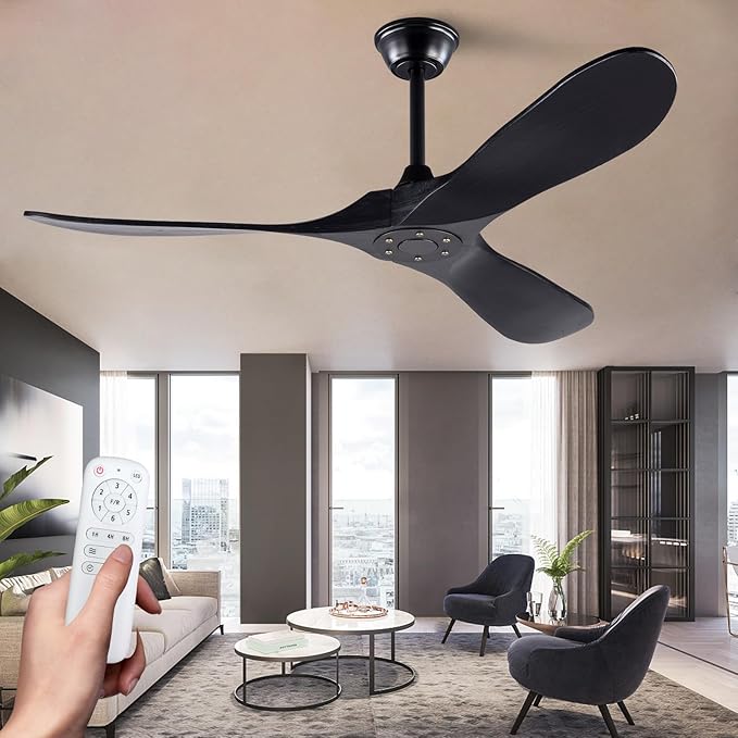 52 inch Ceiling Fan without Light, Quiet Reversible DC Motor Wood Ceiling Fan no Light, 3 Blades Modern Ceiling Fan with Remote Control for Outdoor Indoor Farmhouse Patios
