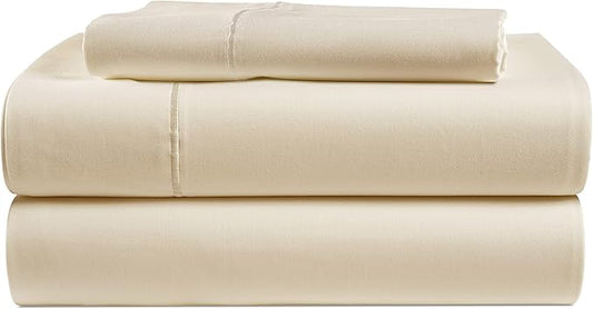 LANE LINEN 100% Egyptian Cotton Bed Sheets Twin XL, Long Staple Soft & Comfy Sateen Weave No Pill Fade Resistant Machine wash Extra Long Twin Sheets for Hospital Bed - Ivory
