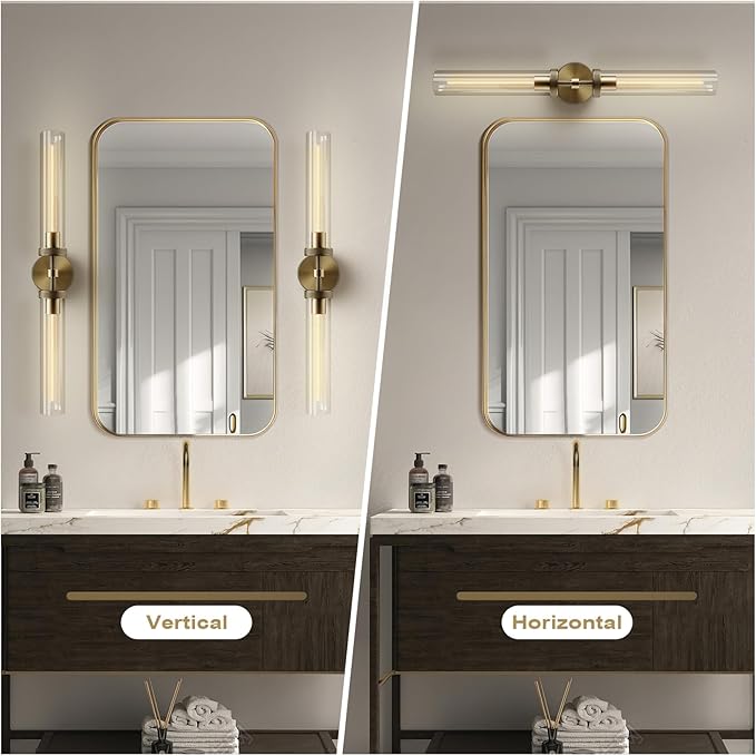 Brass Wall Sconce, 30" Knurling Sconces,Bathroom Vanity Light Fixtures, Modern Wall Lights for Mirror Living Room, Bathroom, Hallway,Staircase (1 Pack)