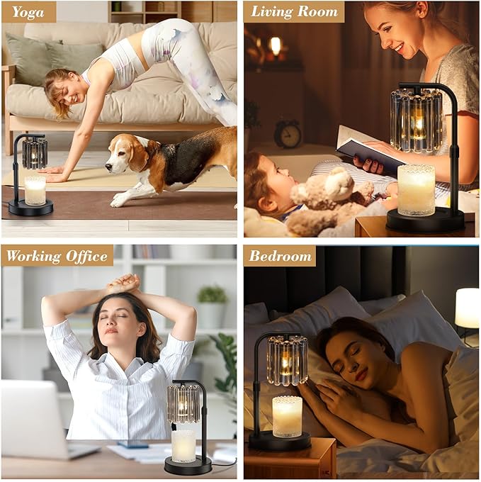 Uflatek Candle Warmer Lamp with Dimmable Timer, Electric Candle Lamp with Adjustable Height, Wax Melt Warmer for Jar Candles with 2 Bulbs, Vintage Home and Bedroom Decor, Housewarming Gift