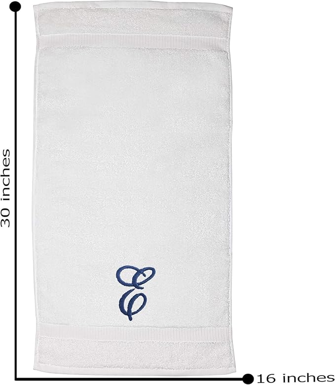 White Monogrammed Hand Towels for Bathroom - Luxury Hotel Quality Personalized Initial Embroidered Towel for Powder Room, Spa - GOTS Organic Certified - Set of 2 Navy Letter E