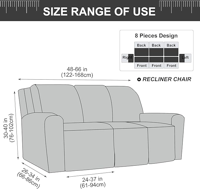 Genina Recliner Sofa Cover Stretch Couch Covers, Sofa Slipcover for Reclining Couch Thick Jacquard Furniture Protector Washable (Beige, 3 Seat)