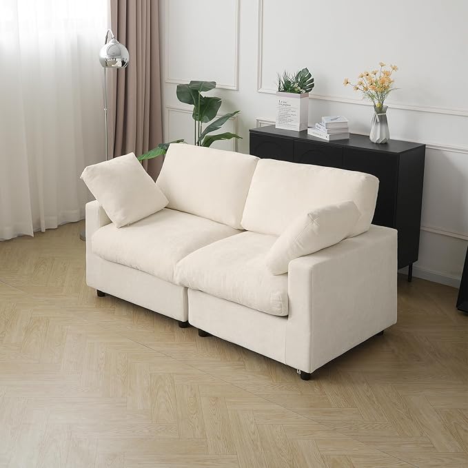 JACH 67" Love Seat Sectional Couches for Living Room, Deep Seat Modular Sofa, Cloud Sectional Couch, Sofa Covers Washable, Minimalist Modern Couch for Living Room, Apartment, Beige
