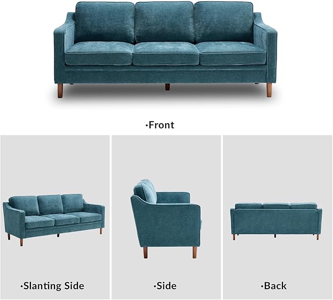 Kingfun 80" Chenille Sofa, 3 Seater Couch, Mid Century Modern Couches with Solid Wood Frame for Living Room & Bedroom, Water Green