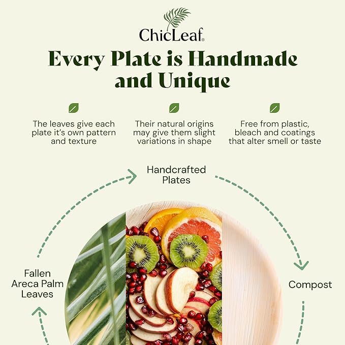 Chic Leaf Palm Leaf Compostable Plates - 6" Square, Pack of 50 - Disposable Dinnerware for Christmas Food, Rustic Bamboo Appetizer Plates - Charcuterie Boards & Biodegradable Serviceware
