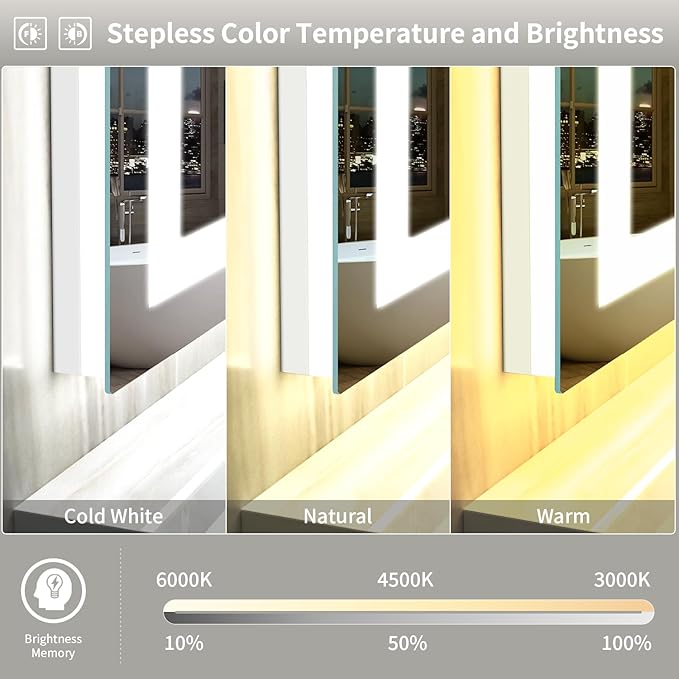 LED Mirror for Bathroom, 66x36 Inch Backlit + Front Lighted Bathroom Vanity Mirror with Lights for Wall, Double Light Strips, 3 Colors, Shatter-Proof, Anti-Fog and Brightness Memory