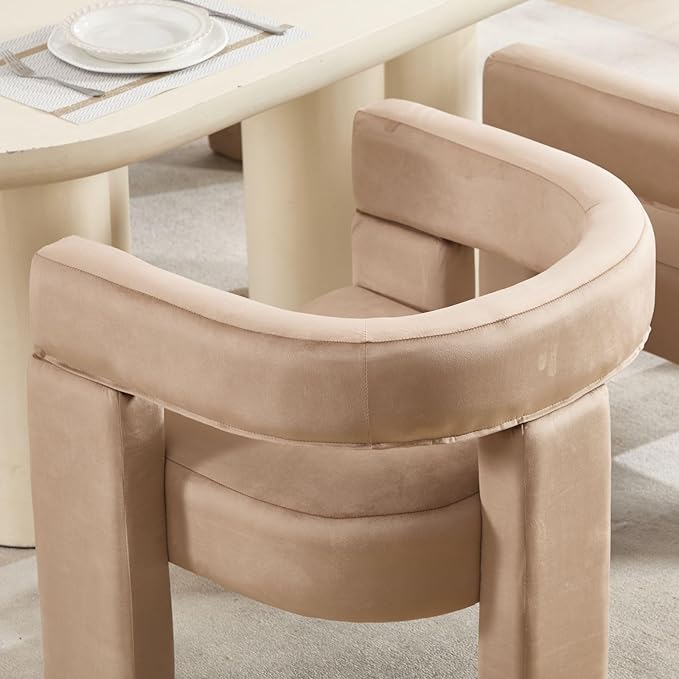 Khaki Dining Chairs Set of 6, Upholstered Velvet Barrel Chairs with Arms Comfy Side Chairs for Living Room/Dining Room/Reception