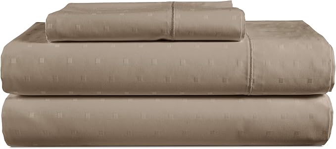 LANE LINEN 100% Egyptian Cotton Twin XL Sheets Set, Soft & Comfy Thick Fully Elasticized Mercerized Cotton Sheets Extra Large Twin Sheets, No Pill Fade Resistant Elegant Jaquard Swiss Dot - Taupe