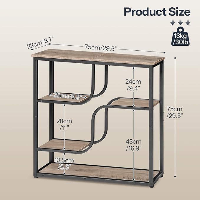 HOOBRO 29.5" Console Table, 5-Tier Sofa Table, Behind Couch Table with Storage Shelves for Hallway, Living Rooms, Entryway, Greige and Black BG69XG01