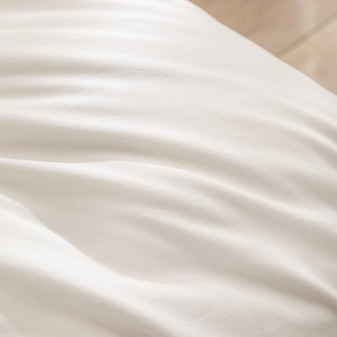 BESTOUCH Duvet Cover Set 100% Washed Cotton Linen Feel Super Soft Comfortable Chic Lightweight 3 PCs Home Bedding Set Solid Off White Super King Plus