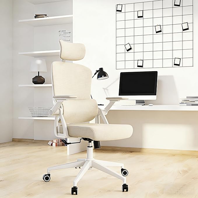 Ergonomic Office Chair - 400LB Comfy Desk Chairs with Adjustable Headrest and Lumbar Back Support, Mesh Computer Chairs with Wheels and Arms for Home Office, Study, Bedroom and Dorm (01khaki)