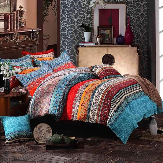 Boho Comforter Set 2 Pieces Lightweight Exotic Yellow Orange Bohemian Mandala Colorful Retro 1 Boho Comforter and 1 Pillowcases for All Seasons