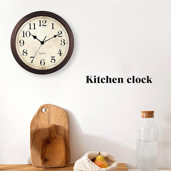 HYLANDA Wall Clock, Bronze Silent Non Ticking Classic Battery Operated Clocks, Decorative for Living Room, Bedrooms, Kitchen, Office (16 inch)