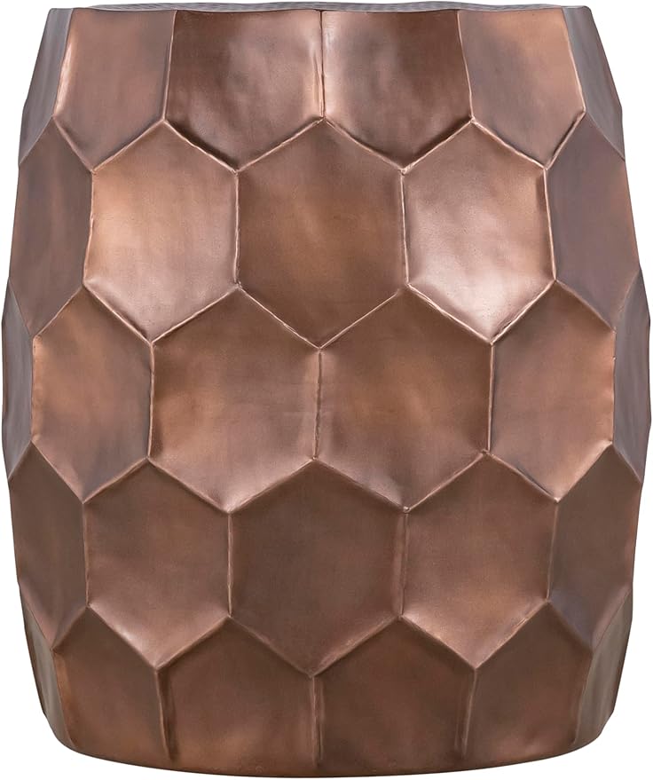 ET101 Modern Contemporary Aluminum Material 21" Height End Table, Side Table with Glossy Diamond-Patterned Base Antique Copper