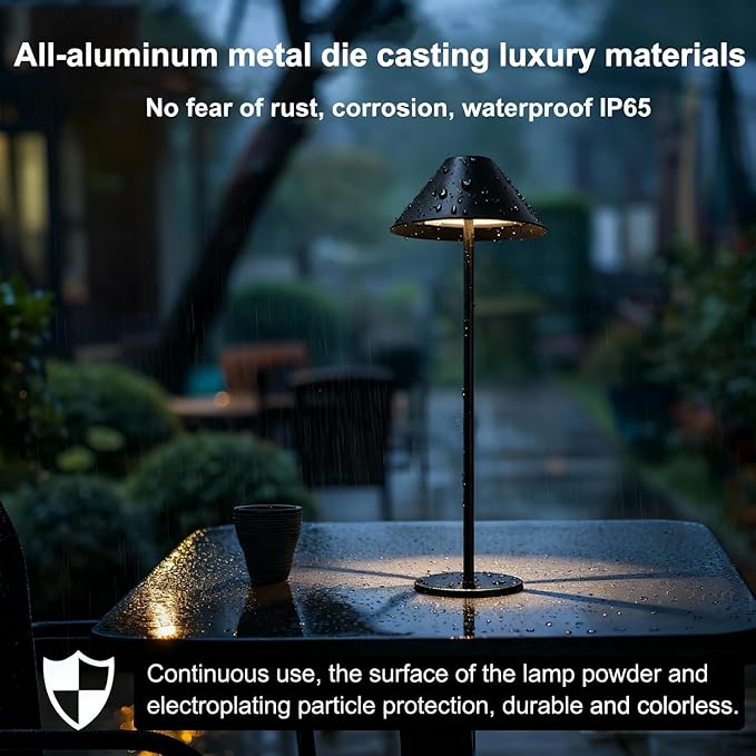 Black Cordless Lamp Set of 2, Rechargeable Battery Table Light Metal Lampshade with Flexible Height Pole, 3 Color Dimmable Bedside Touch Lamp, Portable Wireless Lamp for Reading/Home