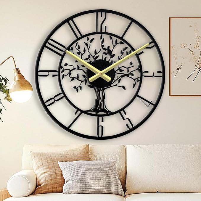 Large Tree of Life Wall Clock, Metal Large Modern Wall Clocks for Living Room, 22 in Oversized Battery Operated Silent Clock for Office,Living Room,Kitchen Decor