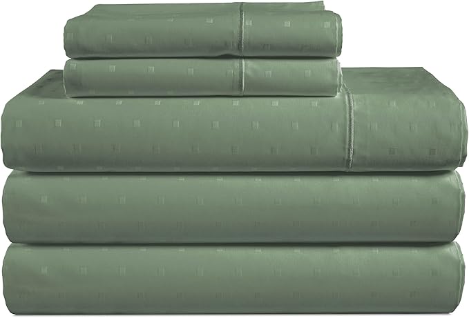 LANE LINEN Split King Sheets for Adjustable Beds - 5PC Sheets Set, 100% Egyptian Cotton, Cool Breathable & Soft, 2 Fitted Fits Upto 16" Deep Pockets - Swiss Dot - Iceberg Green