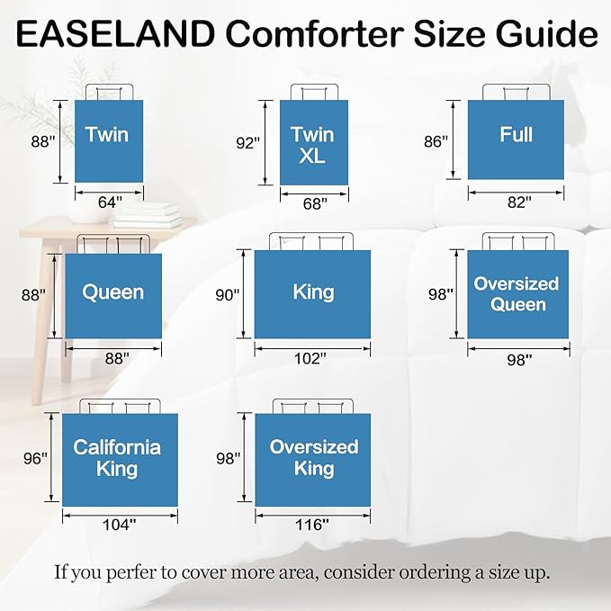 EASELAND Oversized Queen Down Alternative Comforter - Quilted Duvet Insert for All Seasons, Soft Lightweight with Corner Tabs, Summer Winter Warm Bedding, Navy 98×98 Inches