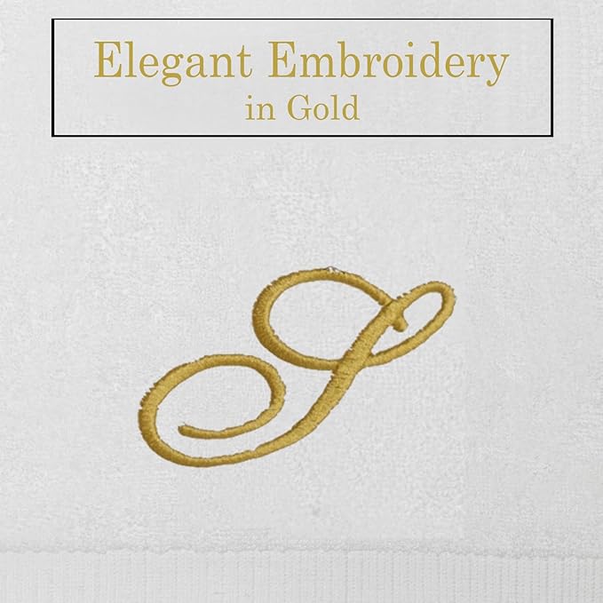 White Monogrammed Hand Towels for Bathroom - Luxury Hotel Quality Personalized Initial Embroidered Towel for Powder Room, Spa - GOTS Organic Certified - Pack of 2 Gold, Letter S