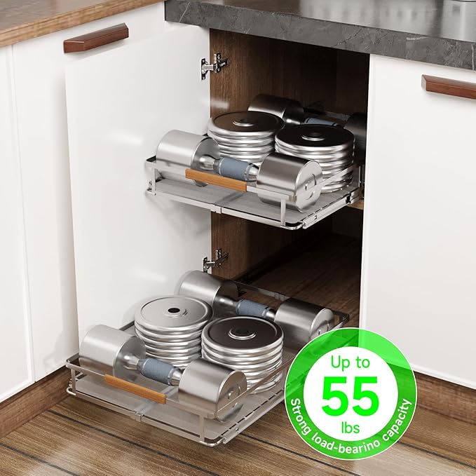 Expandable Pull Out Drawers for Cabinets, Kitchen Cabinet Slide Out Shelves, Adjustable Roll Out Drawers, X-Large 2 Pack