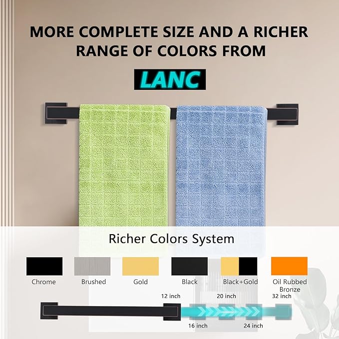 LANC ORB 20-Inch Towel Bar for Bathroom Wall Mounted Heavy Duty Square Towel Rack Oil Rubbed Bronze Towel Hanger Bath Towel Holder Towel Rail Total-22 Towel Rod, A8804ORB-5P1