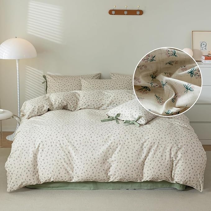 EAVD Garden Style Small Floral Comforter Set King Fluffy Soft Microfiber Chic Shabby Floral Bedding Set with 2 Pillowcases Reversible Cute Botanical Comforter Set for All-Season