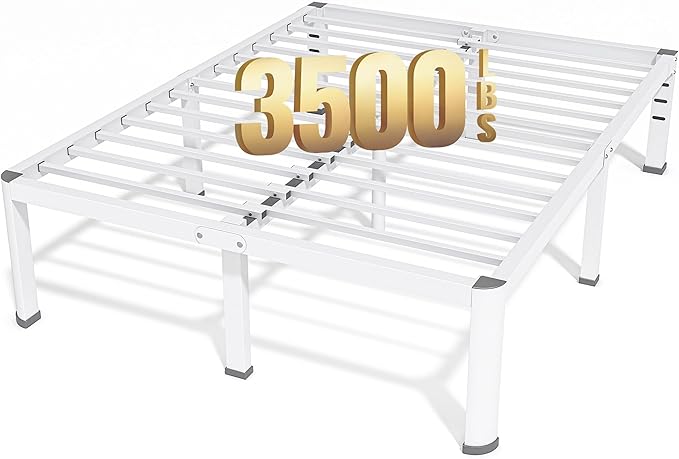 20 Inch Queen Size Metal Bed Frame with Round Corners, Storage Space Under High Bed Frame-Heavy Duty Steel Slats Support, Noise Free - Easy Assembly - No Box Spring Needed,White
