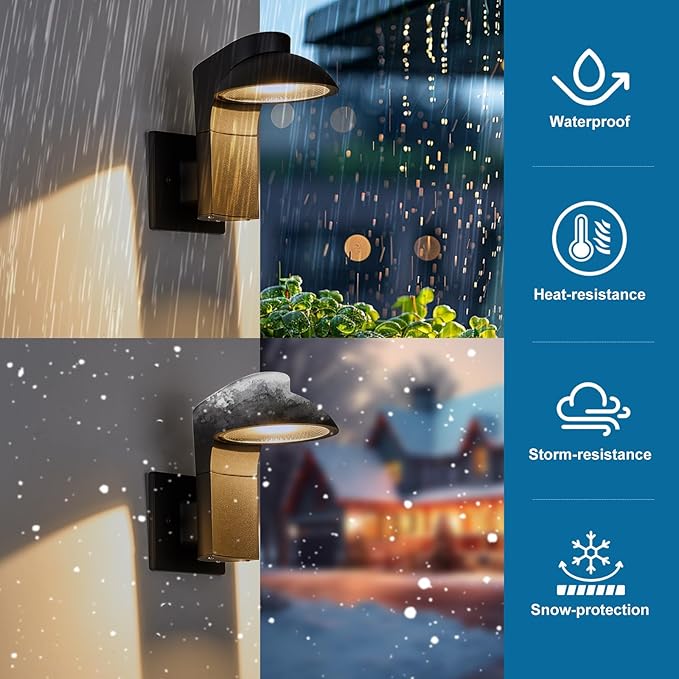 LED Outdoor Wall Light,Lamp Head 350 ° Angle Adjustment, 120-277V Dimmable, 1200LM3000K, IP65 Waterproof for Outdoor Light Fixture, forFront Door Porch Garage Entryway, 2-Pack
