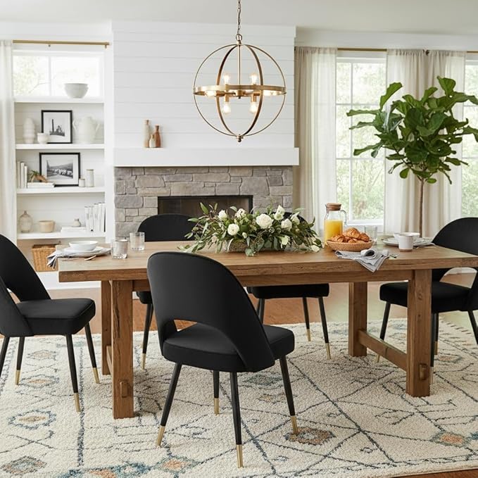 LukeAlon Classic Velvet Dining Chairs Set of 4, Upholstered Open Back Kitchen Chairs with Metal Legs Armless Side Chairs Mid Century Dining Chair for Dining Room, Luxurious Black