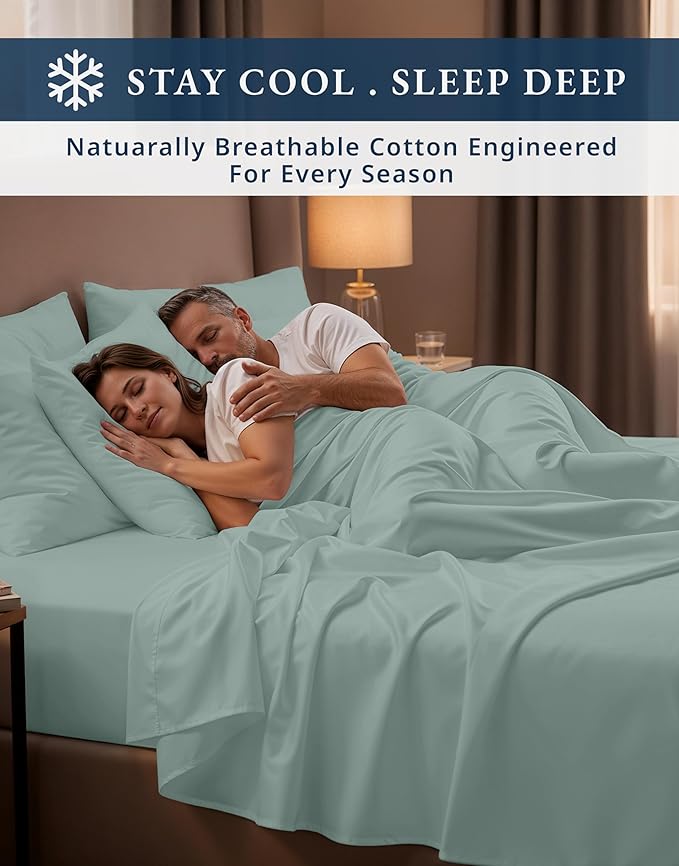 LANE LINEN 100% Egyptian Cotton King Size Deep Pocket Sheet Sets, Soft & Comfy No Pill Fade Resistant Natural Cooling Mercerized Cotton King Size Sheets Set 15" Deep Pocket - Jadeite