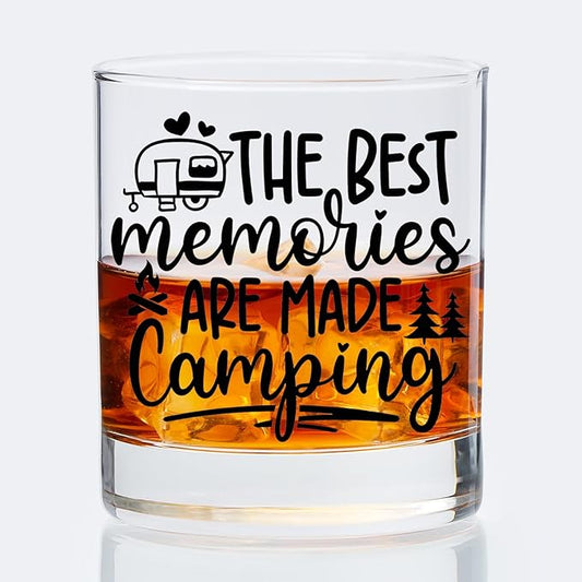 Rv Traveler Gifts Old Fashioned Whiskey Glasses, Camper Gifts for Rv Owner, The Best Memories are Made Camping 10 oz Rocks Barware Cup for Cocktail Drinks Scotch Bourbon Liquor