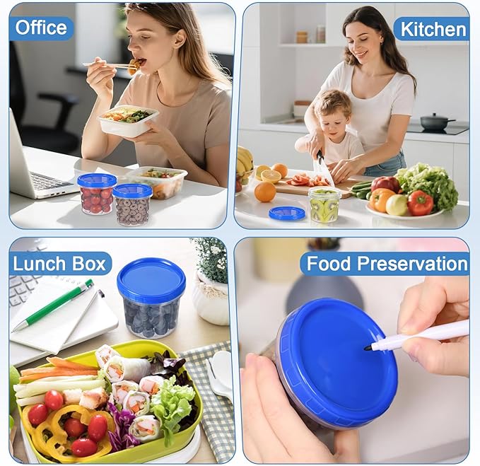 12 Pcs 10 oz Plastic Containers with Screw Lids, Reusable Clear Food Storage Containers with Pen and Brush for Snack Salad Fruit, Freezer Storage Containers, Microwave & Dishwasher Safe