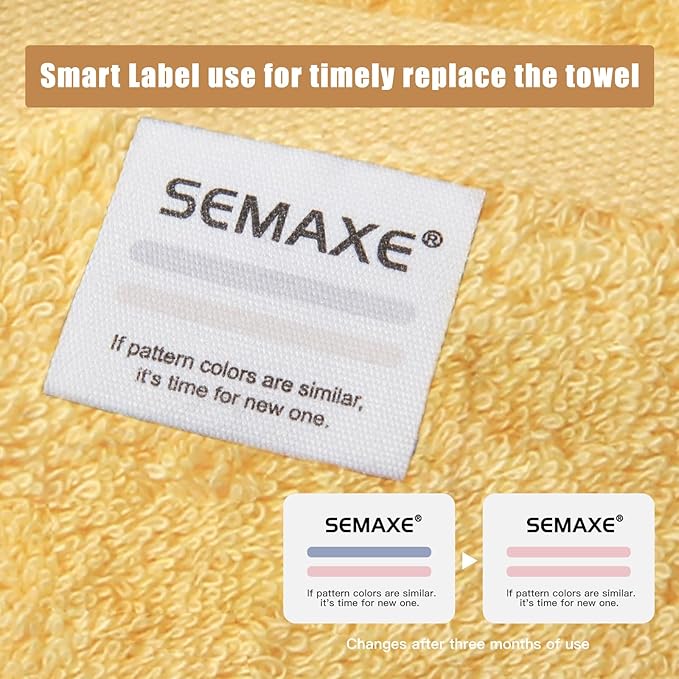 SEMAXE Yellow Bath Towel Set, 100% Cotton Absorbent Bathroom Towels with Hanging Loops, 8 Piece Towel Set Include 2 Bath Towels, 2 Hand Towels, 4 Washcloths