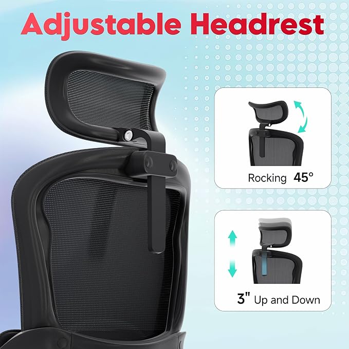 Ergonomic Office Chair - 400LB Comfy Desk Chairs with Adjustable Headrest and Lumbar Back Support, Mesh Computer Chairs with Wheels and Arms for Home Office, Study, Bedroom and Dorm (01black)