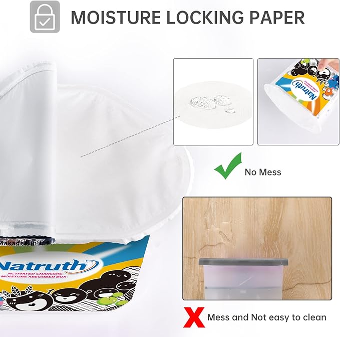 NATRUTH Moisture Absorbers with Activated Charcoal,800ml(6-Pack)*12.5 OZ Portable Closet Dehumidifier, Odor Eliminator Absorber Bucket,Humidity Absorber,Dehumidifier for Bathrooms, Kitchen & Boats