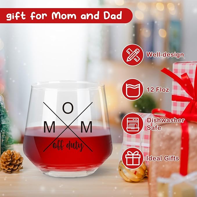 Ithmahco Parents Christmas Gifts, Mom Off Duty Dad Off Duty Wine and Whiskey Glass Set, First Time Parent Gifts, New Parents' Gift For Couples, Best Gift for expecting Mother and Father