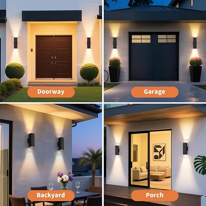 Dusk to Dawn Outdoor Lighting, LED Square Up and Down Outdoor Sconce Lights, Matte Black Exterior Lighting Fixtures with 7W LED Bulbs, Front Porch Lights for House, Garage, Patio, Doorway, 1 Pack