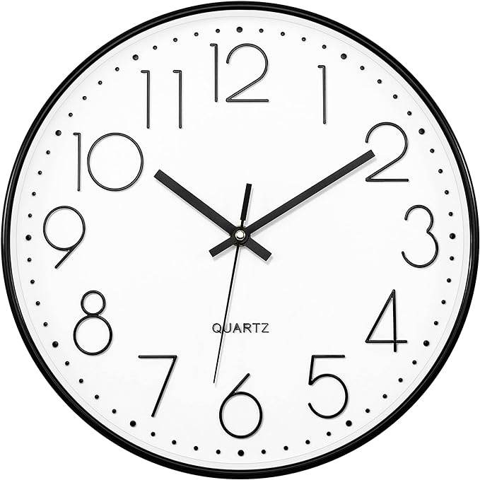 Foxtop 14 Inch Black Wall Clock, Large Silent Non-Ticking Battery Operated Round Quartz Modern Wall Clock Decorative for Office Living Room Bedroom Kitchen Home