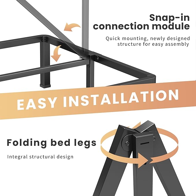 16 Inch Queen Heavy Duty 3500 lbs Bed Frame with Round-Corner Legs & Anti-Squeak Design – Quick Assembly Metal Platform, No Box Spring Needed