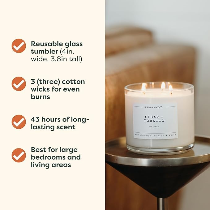 Calyan Wax Co. Fall 3 Wick Scented Candle Gift Set - 4 Luxury Autumn Scented Candles - 43 Hour Burn - 3 Wick Non Toxic Soy Wax Candles - Long Lasting Large Glass Jar Candle for Home - 14.9oz